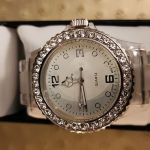 Silver Tone and White/Clear Rhinestone Watch